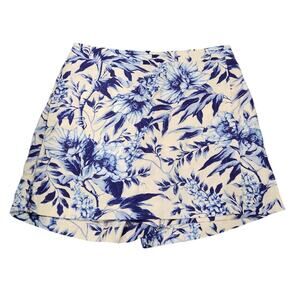 Ellen Tracy High-Waisted Floral Linen Blend Shorts Womens Size L